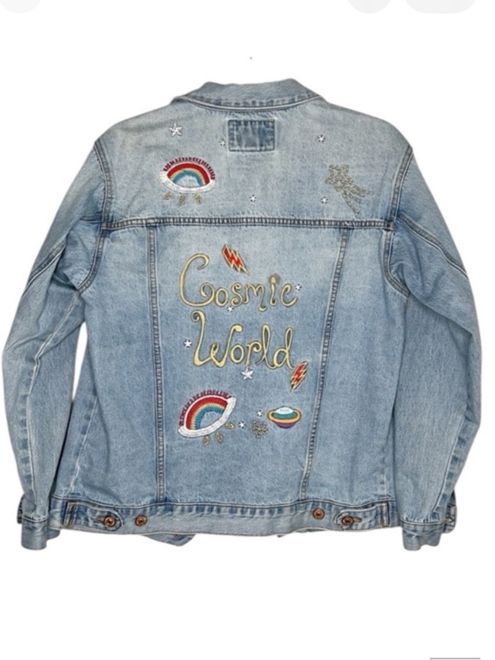 Forever 21 Celestial Embroidered 100% Cotton Whimsical Denim Jacket size Medium